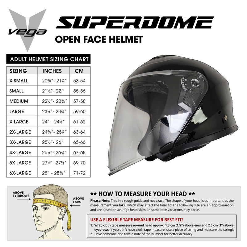 Size Chart Helmet SUPERDOME Open Face Gloss Black