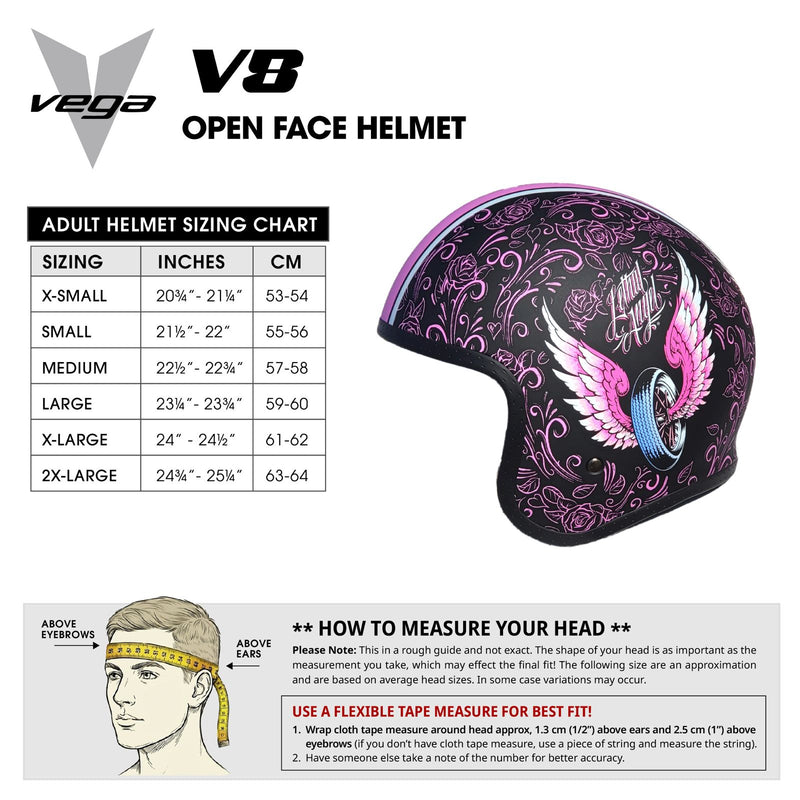 Size Chart Helmet V8 Lethal Angel Pink