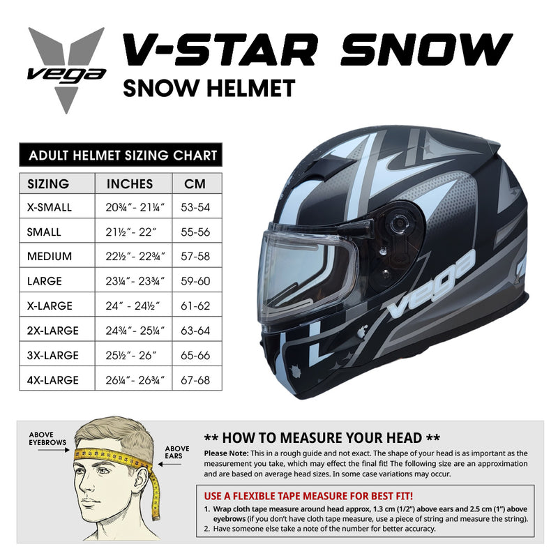Size Chart Helmet V-STAR ELECTRIC SNOWMOBILE Evolution Red